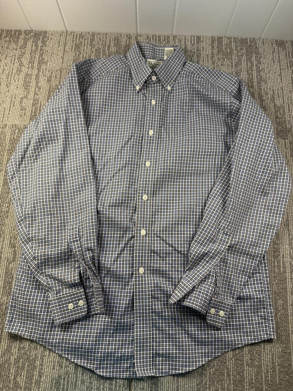 L.L. Bean Shirt Mens Medium Blue Check Long Sleeve Button Down Casual Woven